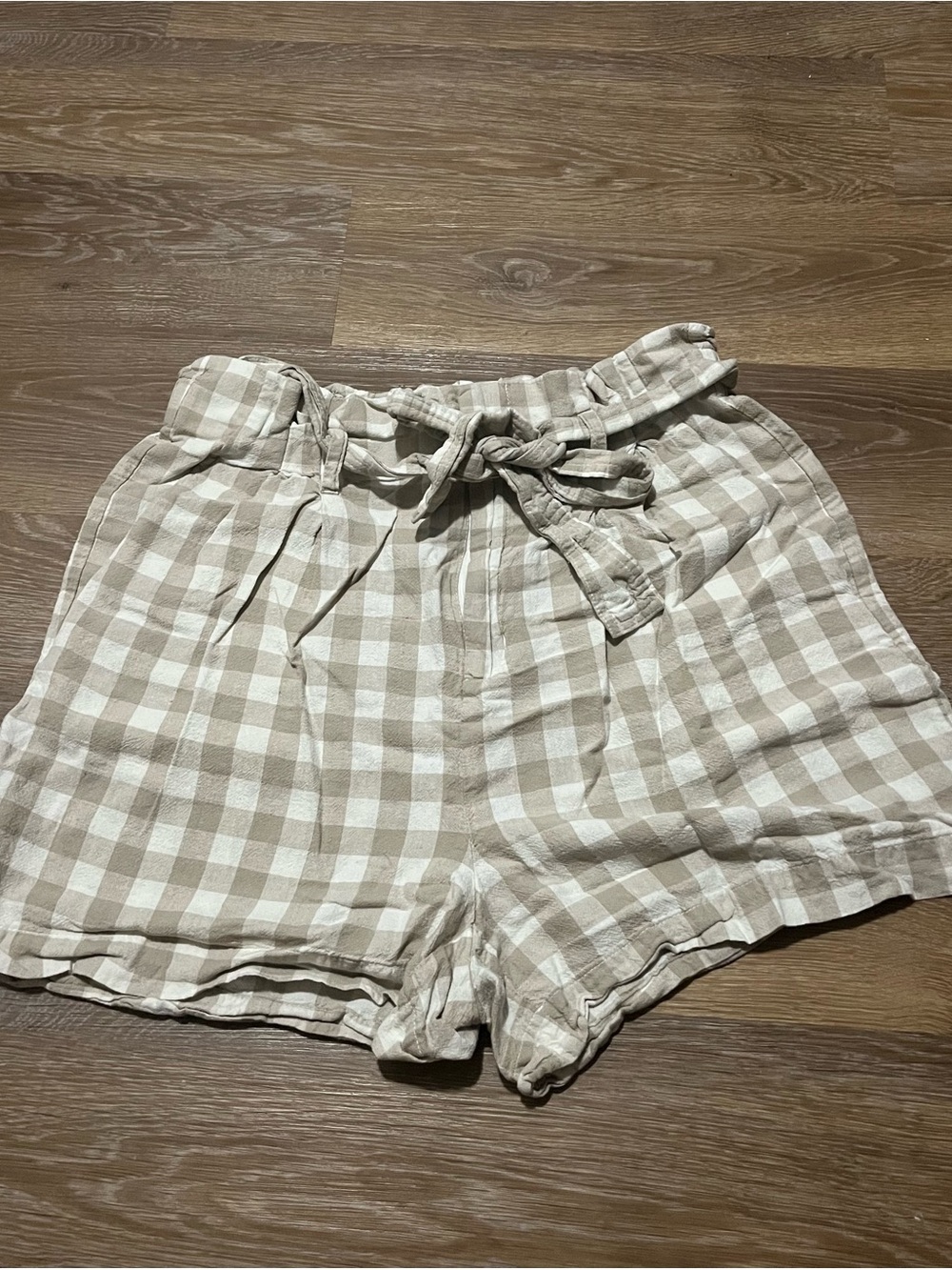 a new day Beige and White Gingham Paperbag Waist Shorts